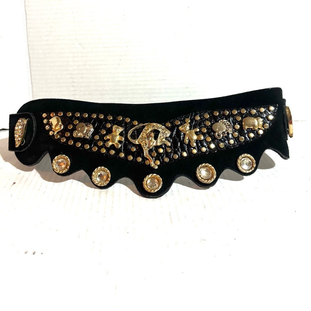 Handmade vintage suede Stylish Black and Gold Women's Belt SM - Picture 2 of 4